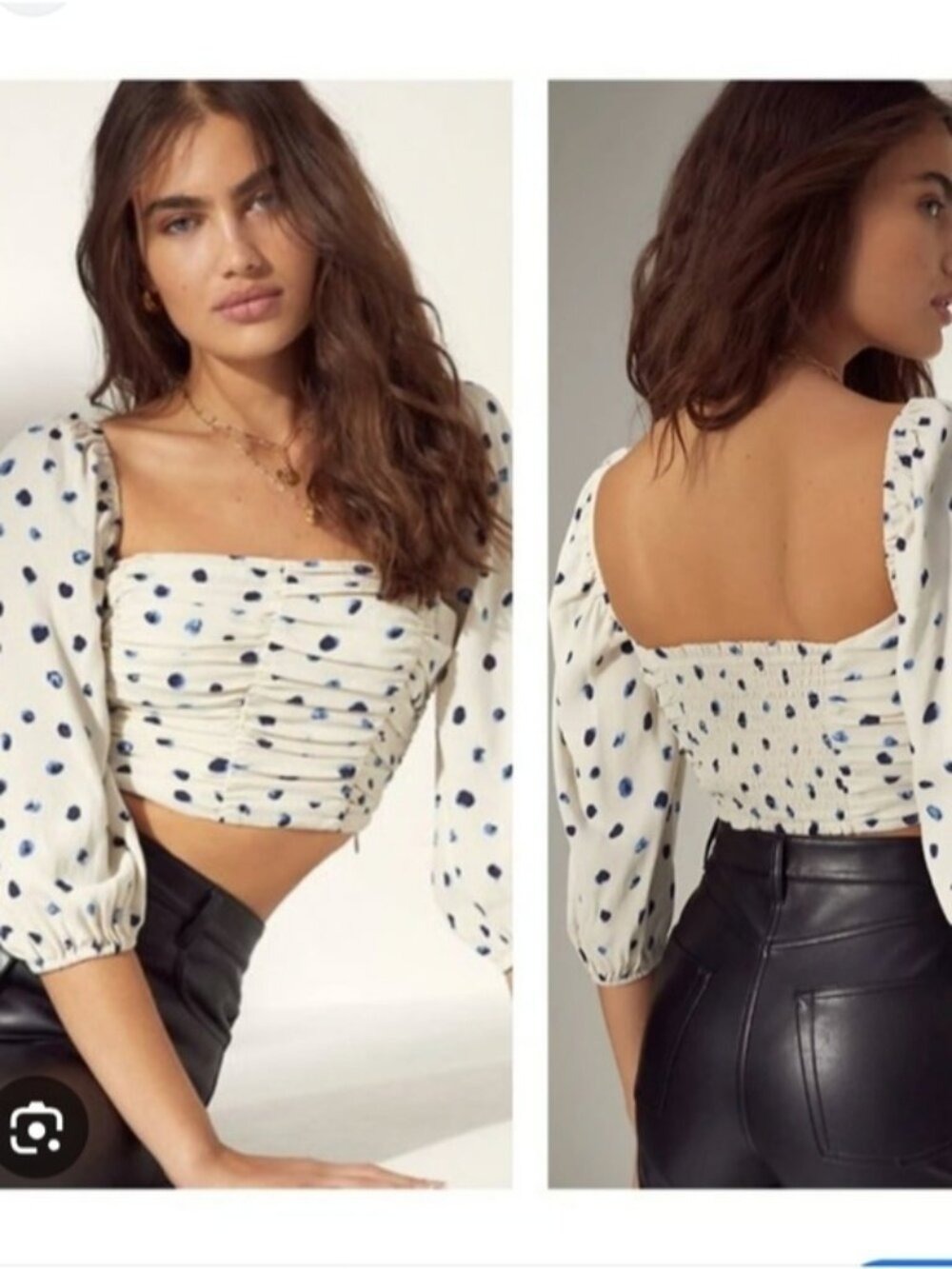ARITZIA | Wilfred Lolita Polka Dot Blouse Smocked Cream Blue Sz S